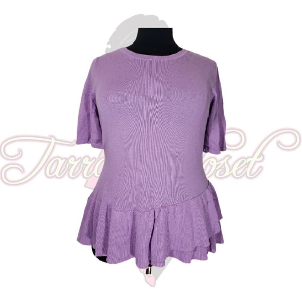 Isaac Mizrahi Live! Peplum Purple Sweater Sz L